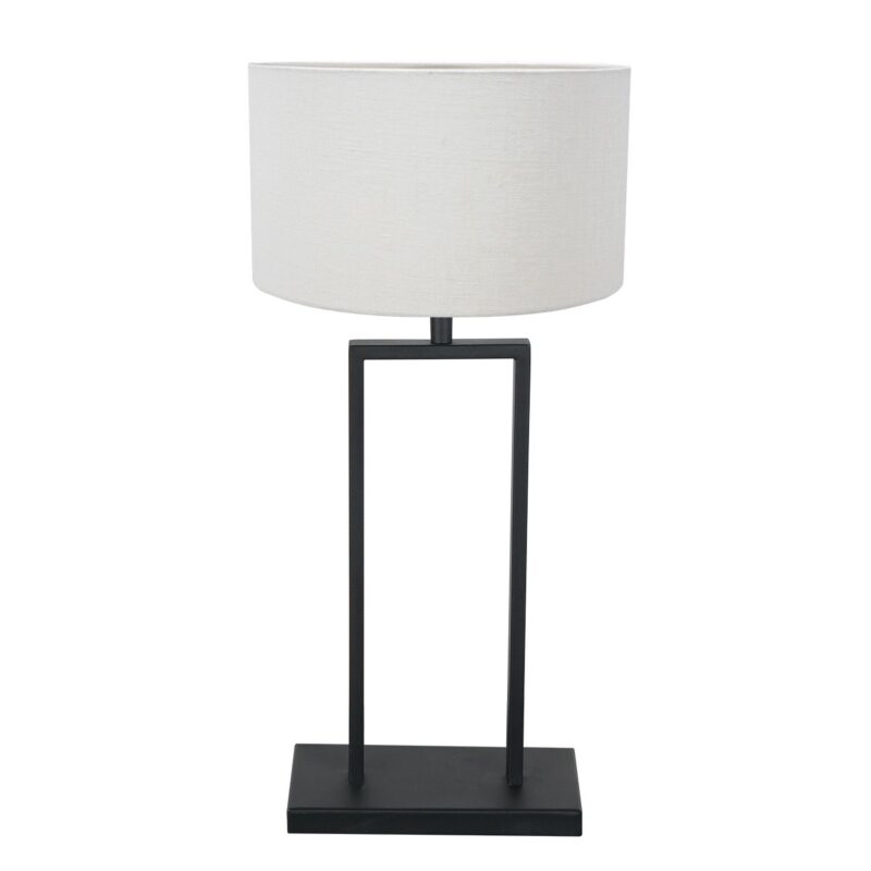 Zwarte tafellamp Stang 3860ZW met E27 fitting en wit grof linnen kap - Afbeelding 2