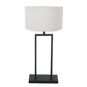 Zwarte tafellamp Stang 3860ZW met E27 fitting en wit grof linnen kap