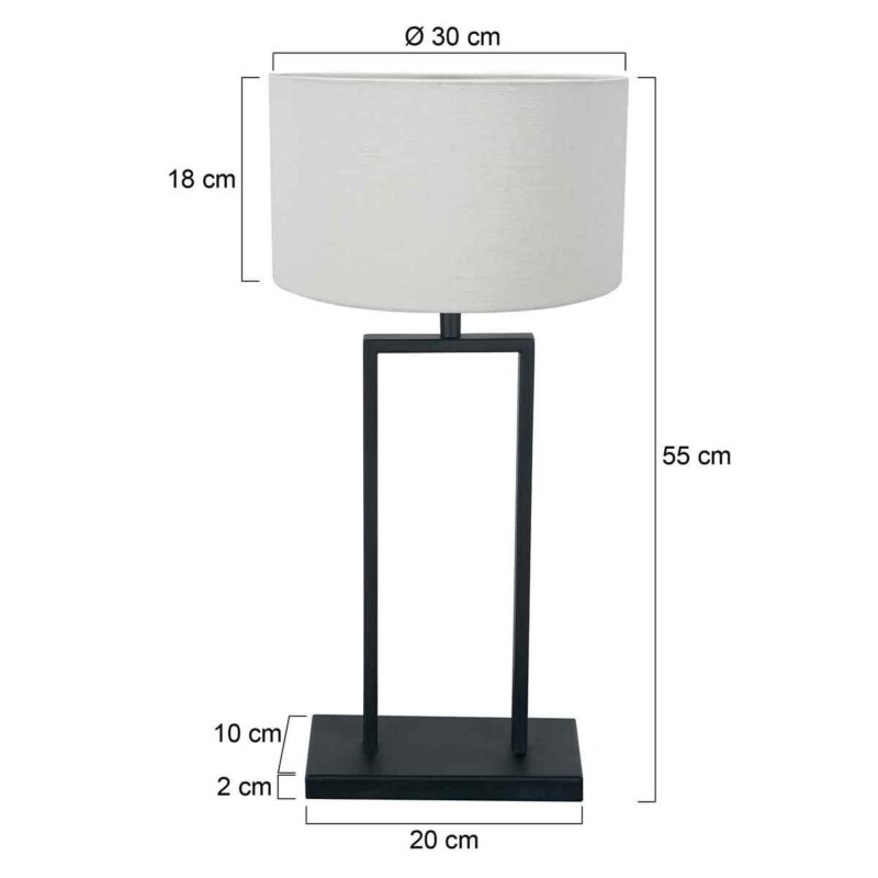 Zwarte tafellamp Stang 3860ZW met E27 fitting en wit grof linnen kap - Afbeelding 6