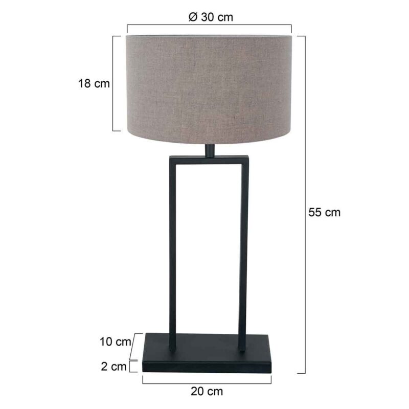 Zwarte tafellamp Stang 3861ZW met E27 fitting en grijs linnen kap - Afbeelding 6