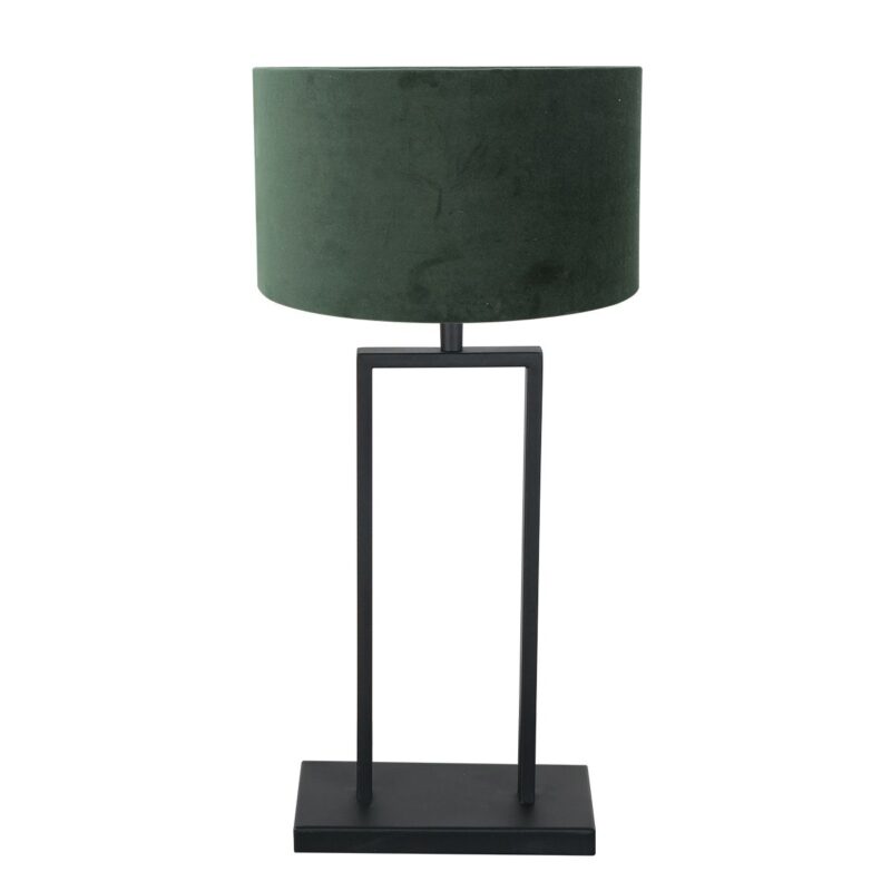 Zwarte tafellamp Stang 3862ZW met E27 fitting en groene velours stoffen kap Greenwave - Afbeelding 2
