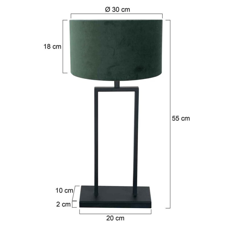 Zwarte tafellamp Stang 3862ZW met E27 fitting en groene velours stoffen kap Greenwave - Afbeelding 6