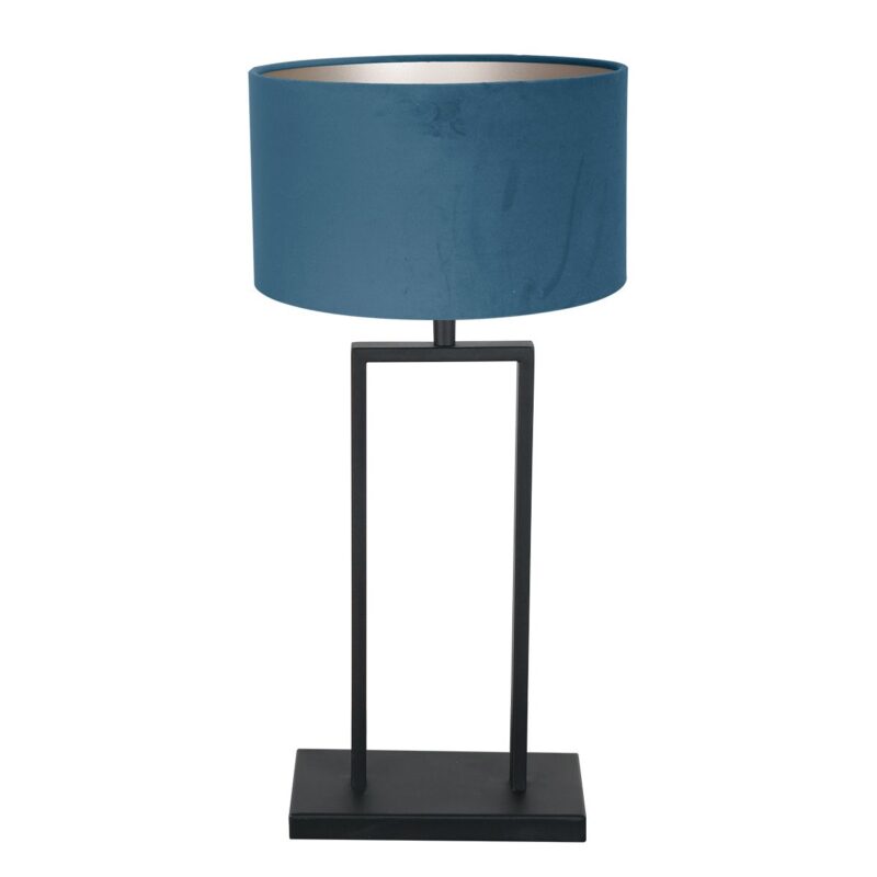 Zwarte tafellamp Stang 3863ZW met E27 fitting en blauw velours stoffen kap - Afbeelding 2