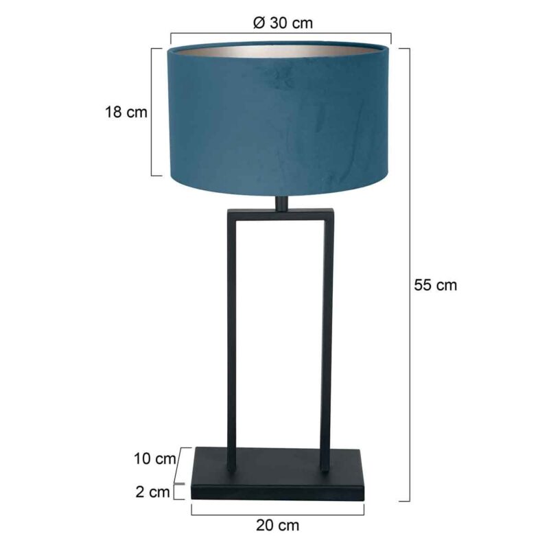 Zwarte tafellamp Stang 3863ZW met E27 fitting en blauw velours stoffen kap - Afbeelding 6