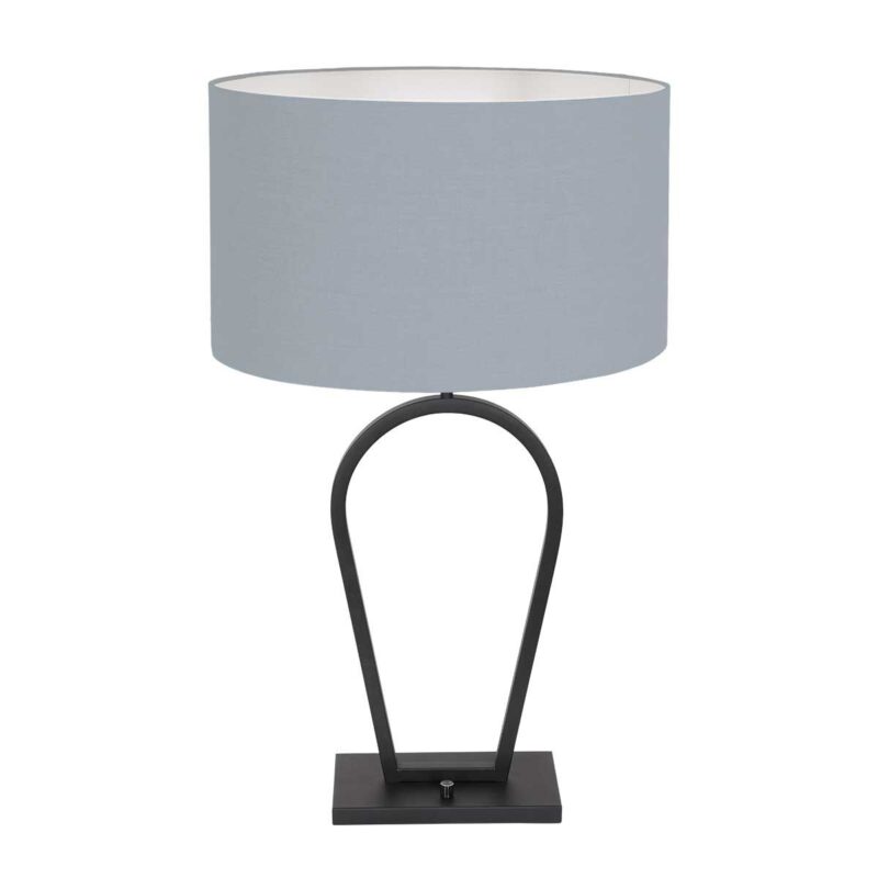 Zwarte tafellamp Stang 3935ZW met blauw linnen kap en aan / uit schakelaar - Afbeelding 2