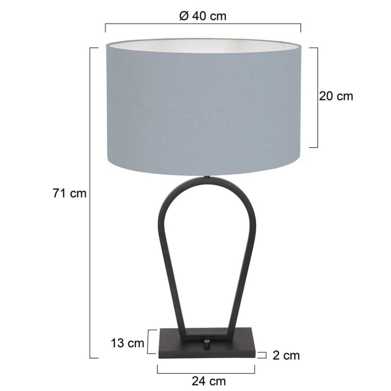 Zwarte tafellamp Stang 3935ZW met blauw linnen kap en aan / uit schakelaar - Afbeelding 7