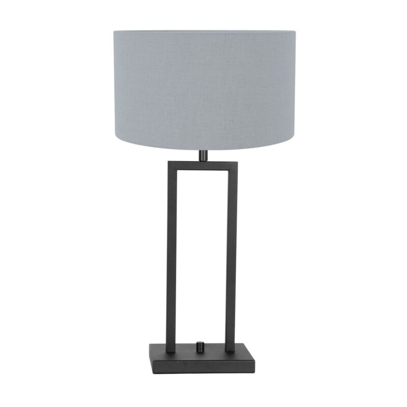Zwarte tafellamp Stang 3946ZW met draai schakelaar en blauw linnen kap - Afbeelding 2
