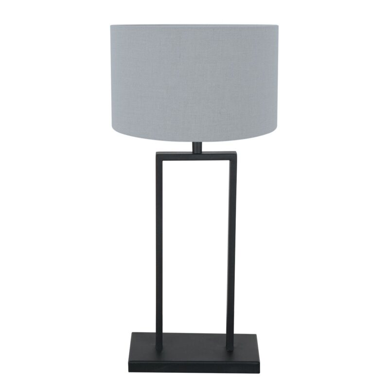 Zwarte tafellamp Stang 3954ZW met E27 fitting en spijkerstof blauw linnen kap - Afbeelding 2