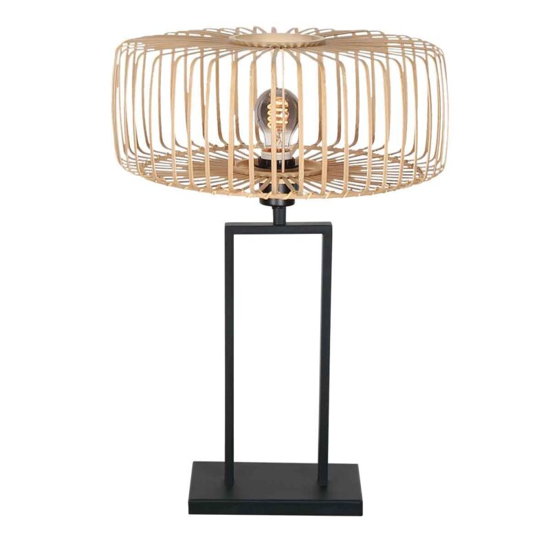 Zwarte tafellamp Stang 4158ZW met E27 fitting en naturel  bamboe kap - Afbeelding 2