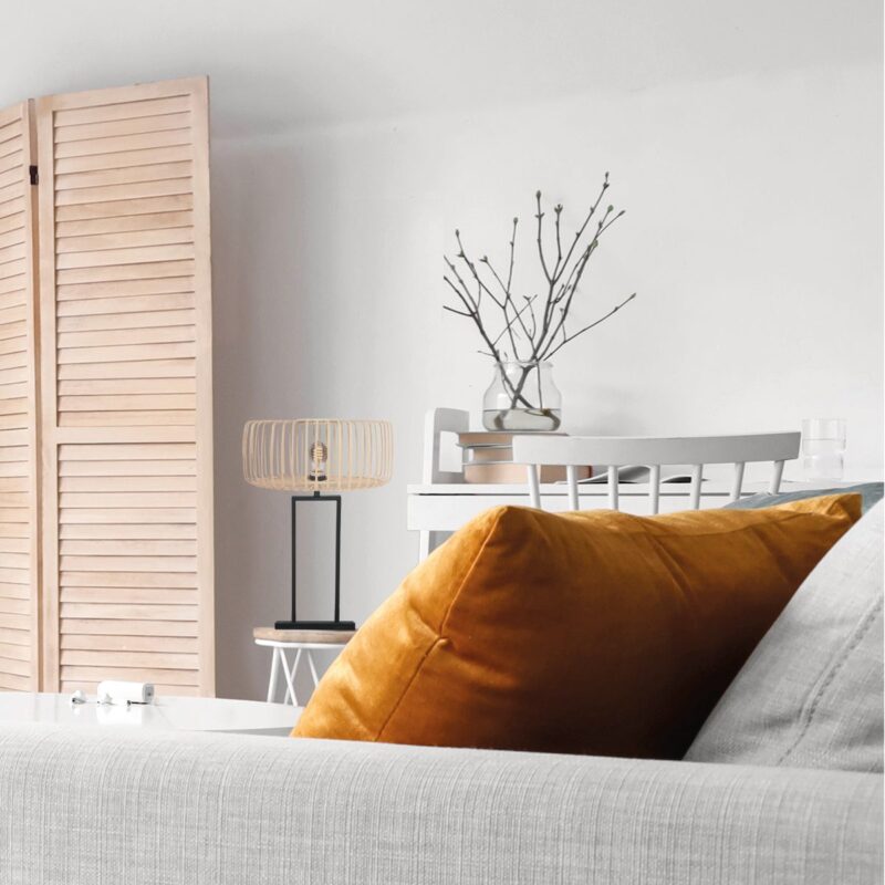 Zwarte tafellamp Stang 4158ZW met E27 fitting en naturel  bamboe kap - Afbeelding 3