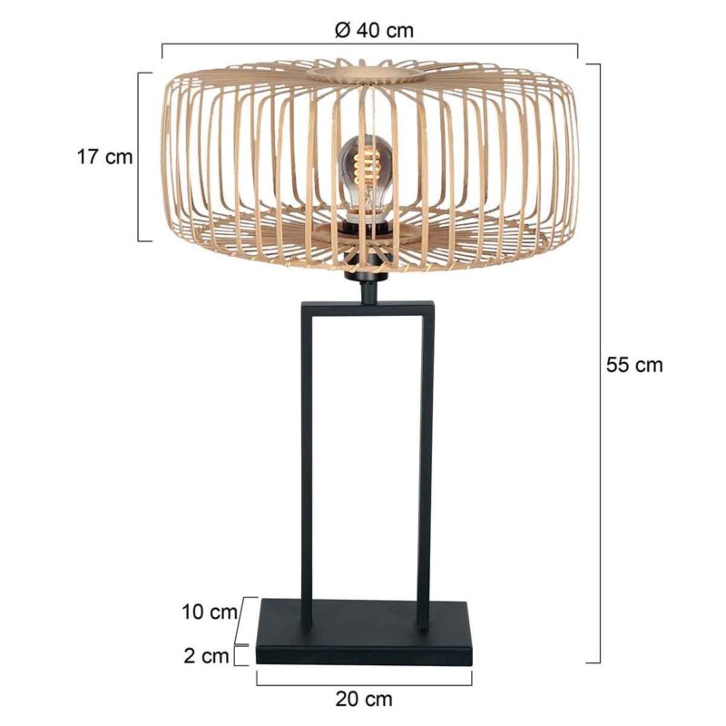 Zwarte tafellamp Stang 4158ZW met E27 fitting en naturel  bamboe kap - Afbeelding 6