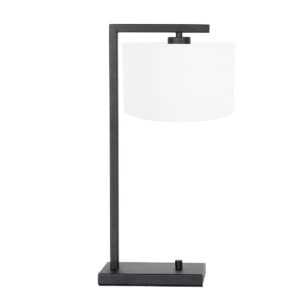Zwarte tafellamp Stang 7118ZW met wit fijn linnen kap