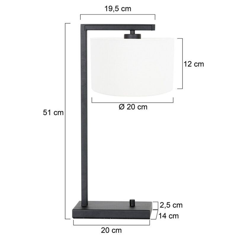 Zwarte tafellamp Stang 7118ZW met wit fijn linnen kap - Afbeelding 6