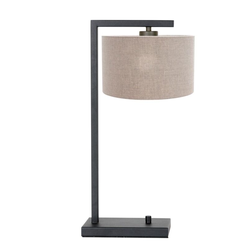 Zwarte tafellamp Stang 7119ZW met grijs grof linnen kap - Afbeelding 2