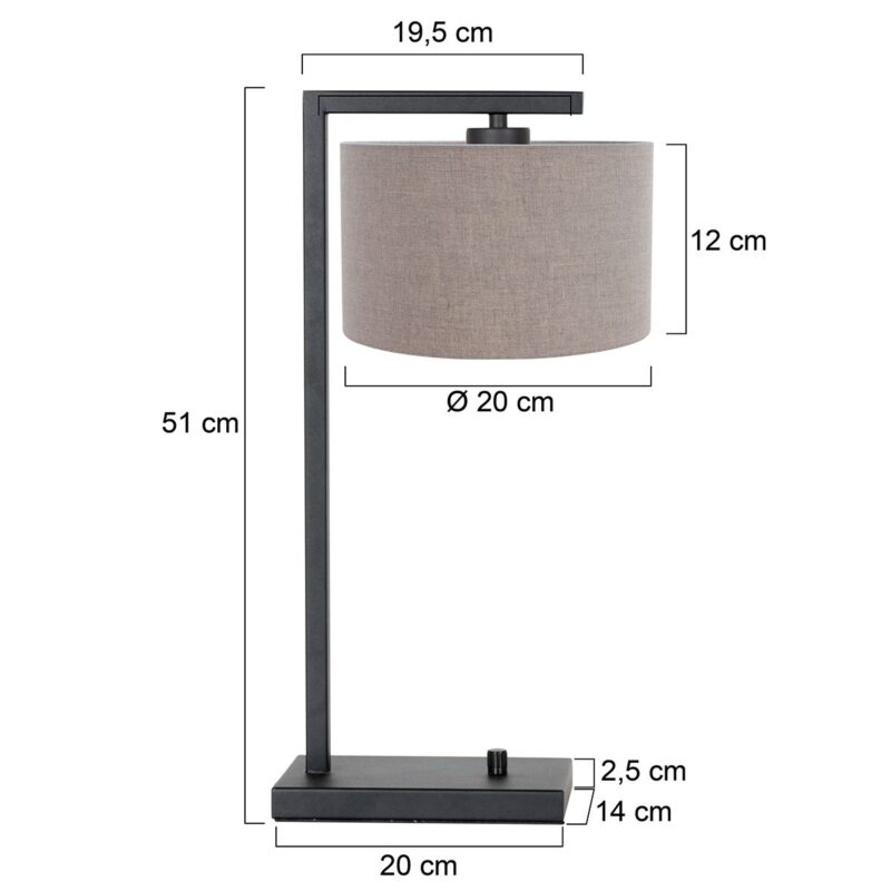 Zwarte tafellamp Stang 7119ZW met grijs grof linnen kap - Afbeelding 6