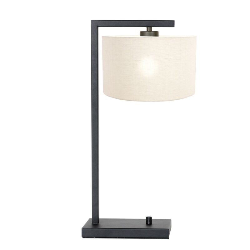 Lámpara de mesa negra Stanchion 7120ZW con pantalla de lino grueso blanco - Imagen 2