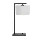 Lámpara de mesa negra Stanchion 7120ZW con pantalla de lino grueso blanco