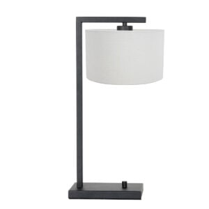 Zwarte tafellamp Stang 7120ZW met wit grof linnen kap