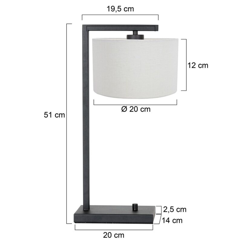 Lámpara de mesa negra Stanchion 7120ZW con pantalla de lino grueso blanco - Imagen 6