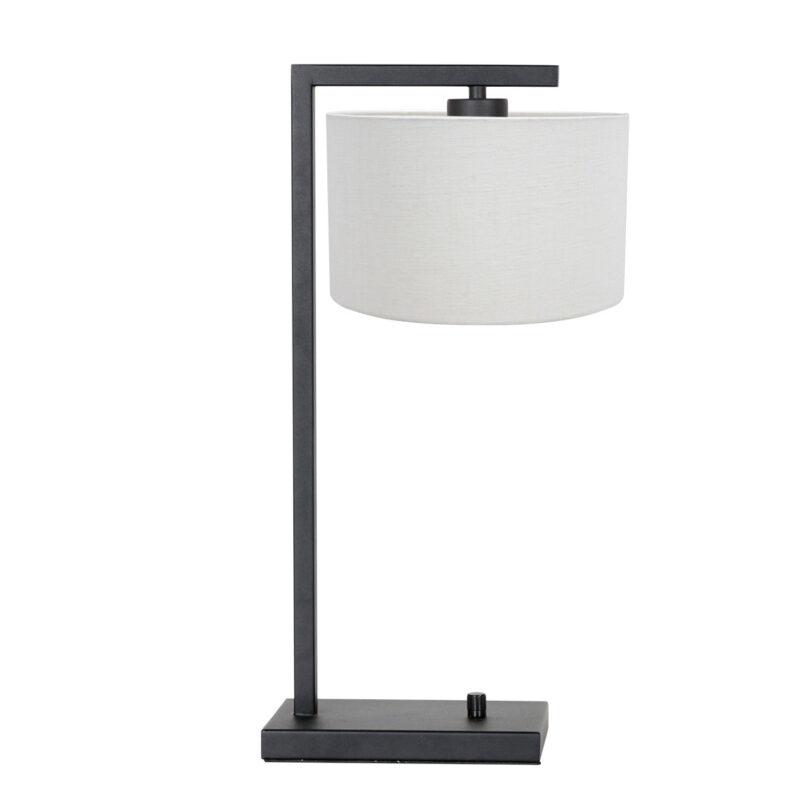 Lámpara de mesa negra Stanchion 7120ZW con pantalla de lino grueso blanco