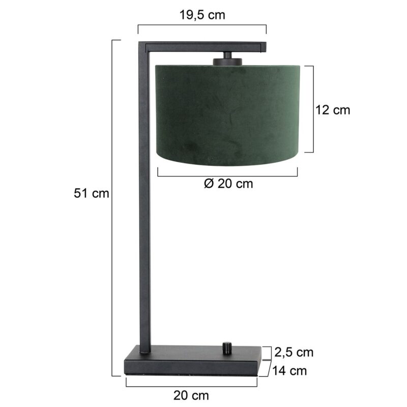 Sort bordlampe Stang 7121ZW med grøn fløjlsskærm - Billede 7