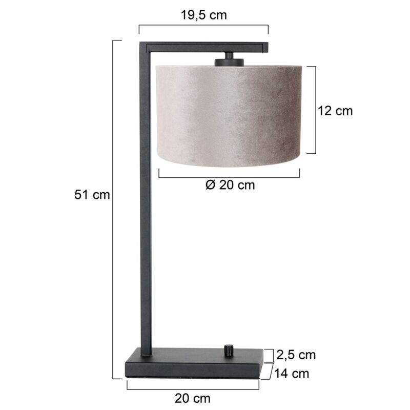 Zwarte tafellamp Stang 7122ZW met grijs velours kap - Afbeelding 6