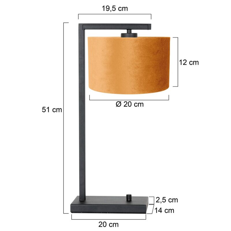 Lámpara de mesa negra Stang 7123ZW con pantalla de terciopelo dorado - Imagen 6