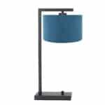 Zwarte tafellamp Stang 7124ZW met blauw velours kap