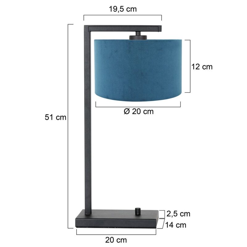 Sort bordlampe Stanchion 7124ZW med blå fløjlsskærm - Billede 6