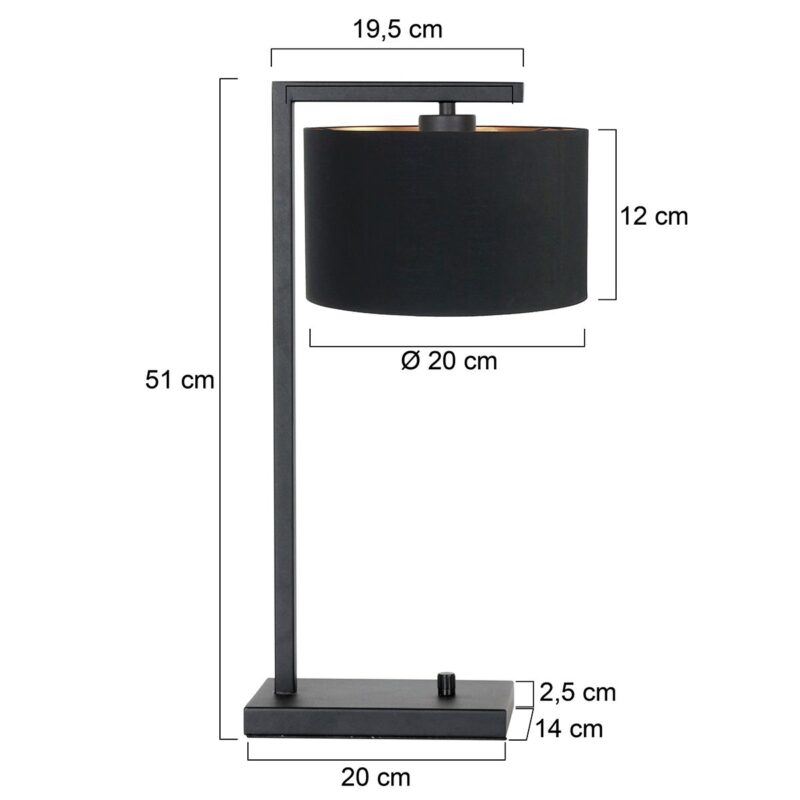 Zwarte tafellamp Stang 7195ZW met zwart linnen kap - Afbeelding 6