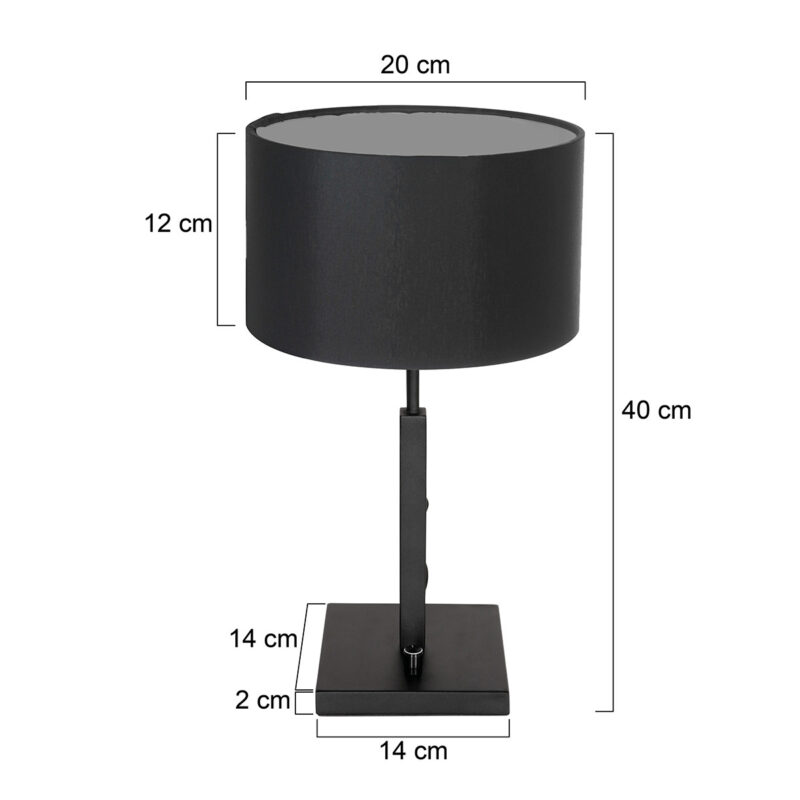 Zwarte tafellamp Stang 7197ZW met draai schakelaar en zwart linnen kap - Afbeelding 6