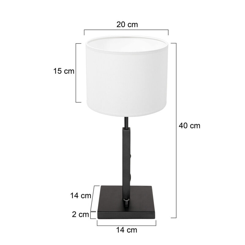 Zwarte tafellamp Stang 8159ZW met draai schakelaar en wit linnen kap - Afbeelding 6