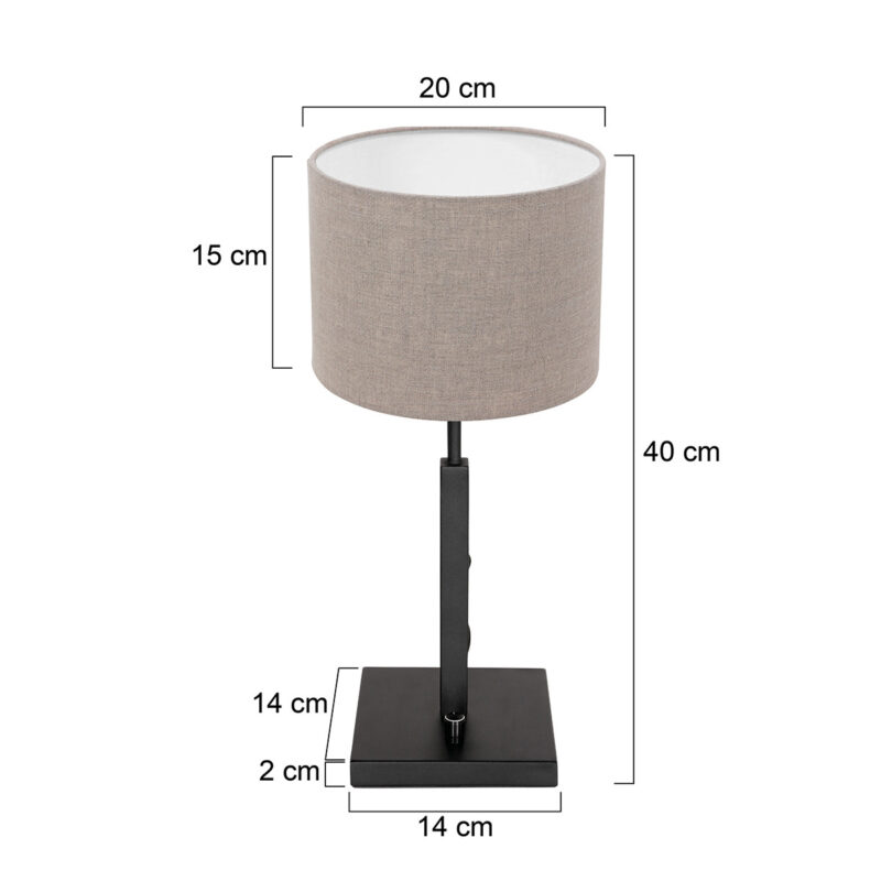 Zwarte tafellamp Stang 8160ZW met draai schakelaar en grijs grof linnen kap - Afbeelding 6