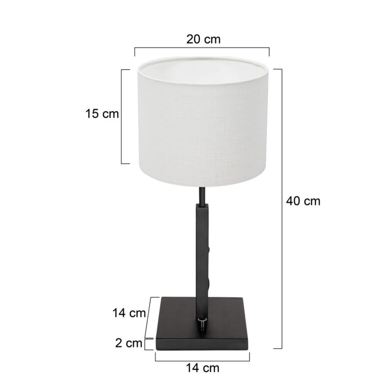 Lámpara de mesa negra Stan 8161zZW con interruptor giratorio y pantalla de lino grueso blanco - Imagen 6