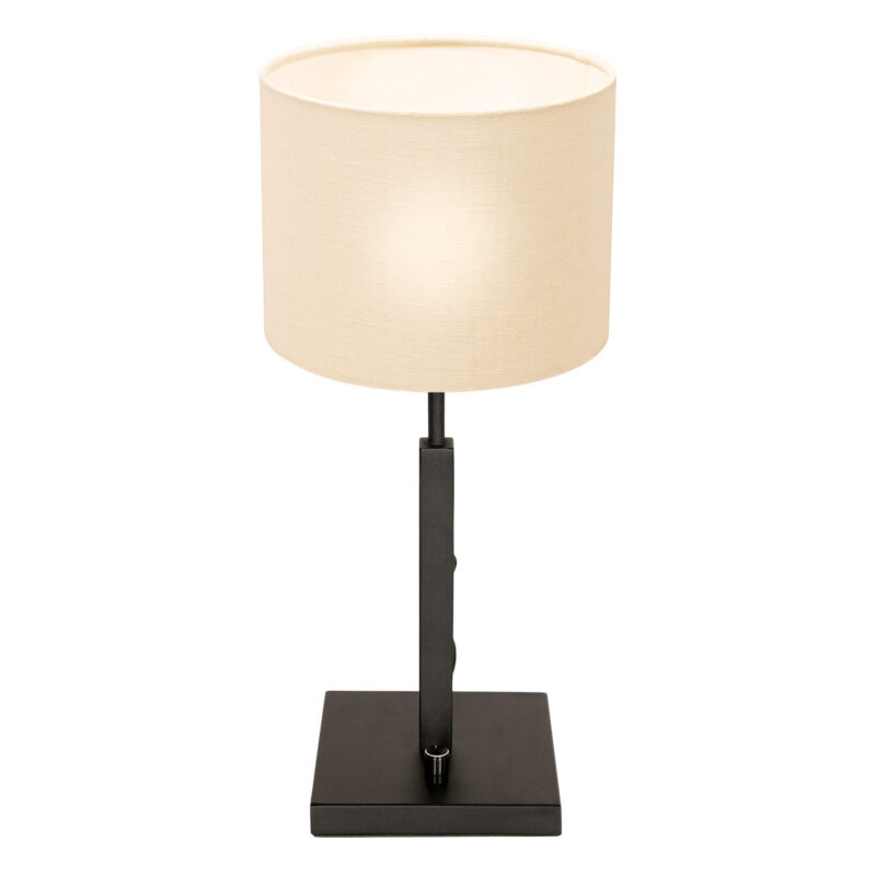 Lámpara de mesa negra Stang 8161zZW con interruptor giratorio y pantalla de lino grueso blanco