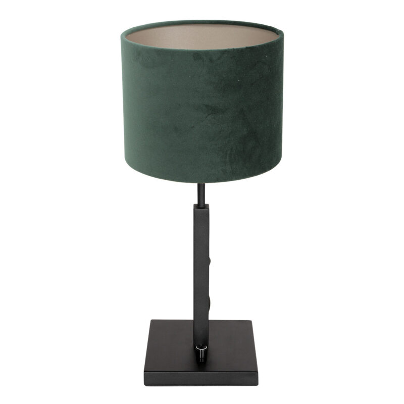 Zwarte tafellamp Stang 8162ZW met draai schakelaar en groen velours stof kap - Afbeelding 2