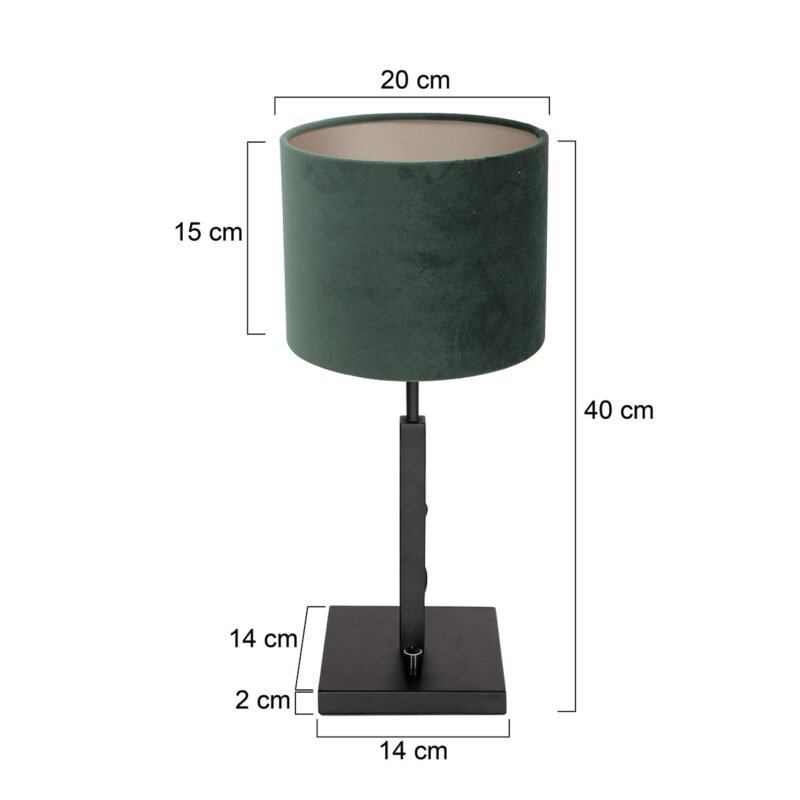 Zwarte tafellamp Stang 8162ZW met draai schakelaar en groen velours stof kap - Afbeelding 6