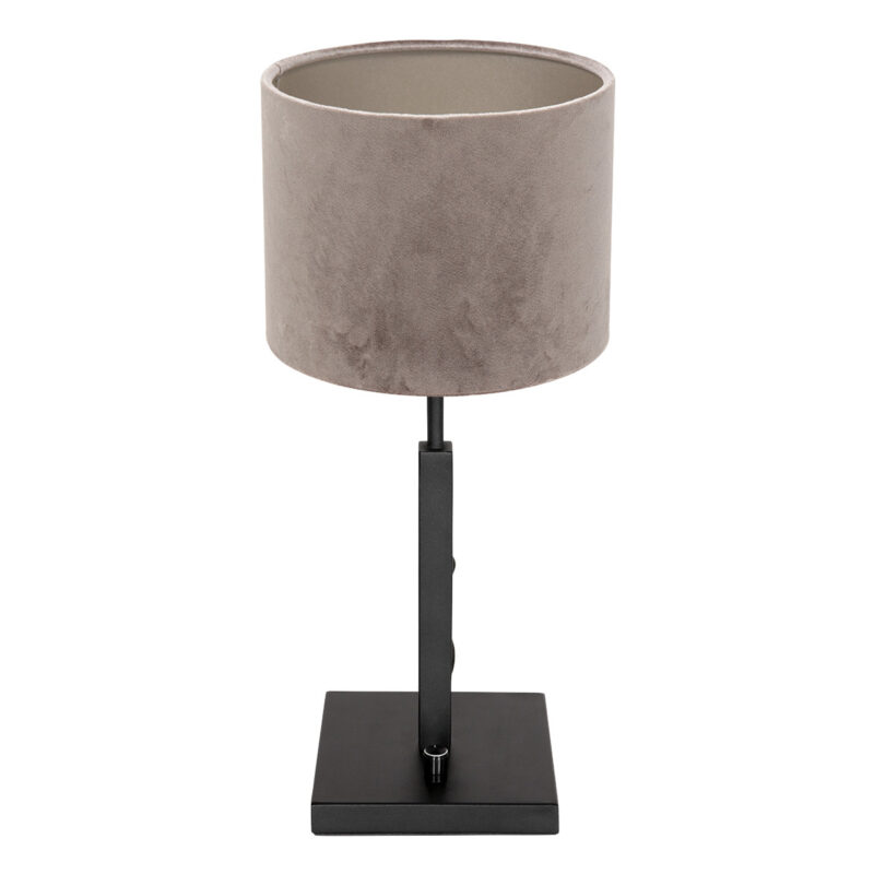 Zwarte tafellamp Stang 8163ZW met draai schakelaar en grijs velours stof kap - Afbeelding 2