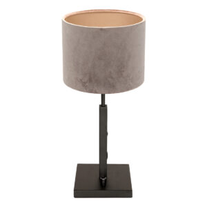 Zwarte tafellamp Stang 8163ZW met draai schakelaar en grijs velours stof kap