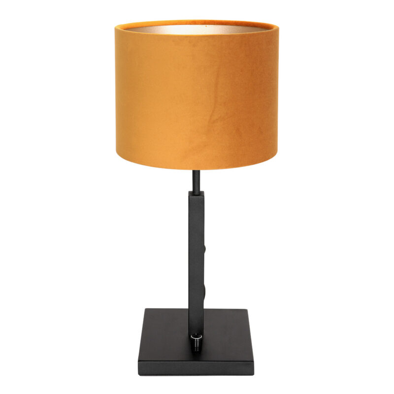 Zwarte tafellamp Stang 8164ZW met draai schakelaar en goud velours stof kap - Afbeelding 2