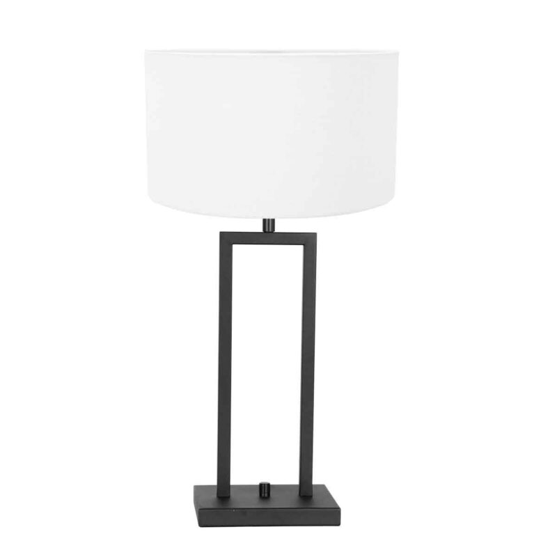 Lampe de table noire Stan 8209ZW avec interrupteur rotatif et abat-jour en lin blanc - Image 2