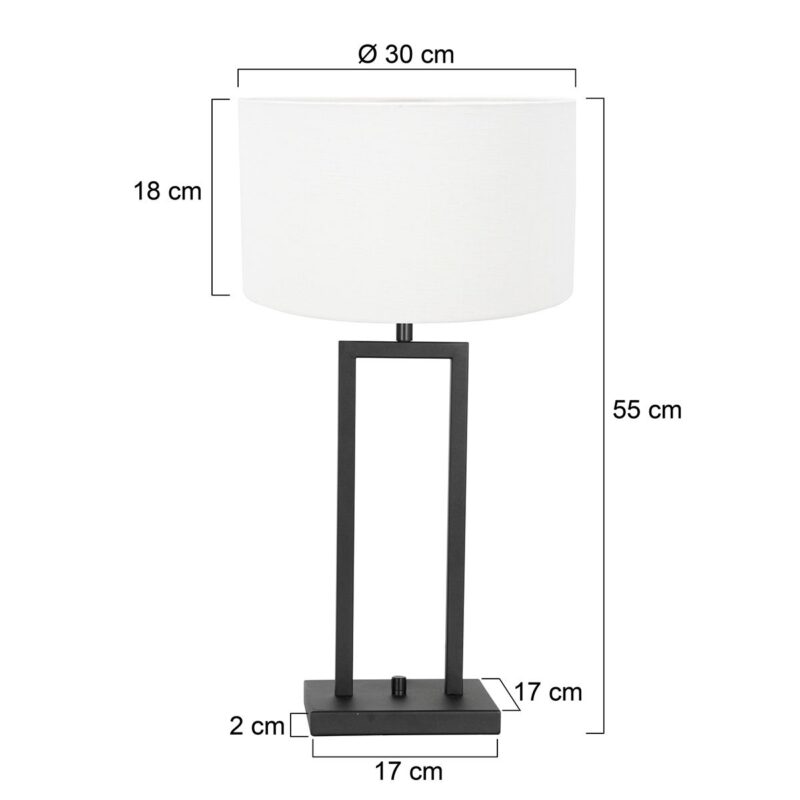 Lampe de table noire Stan 8209ZW avec interrupteur rotatif et abat-jour en lin blanc - Image 6