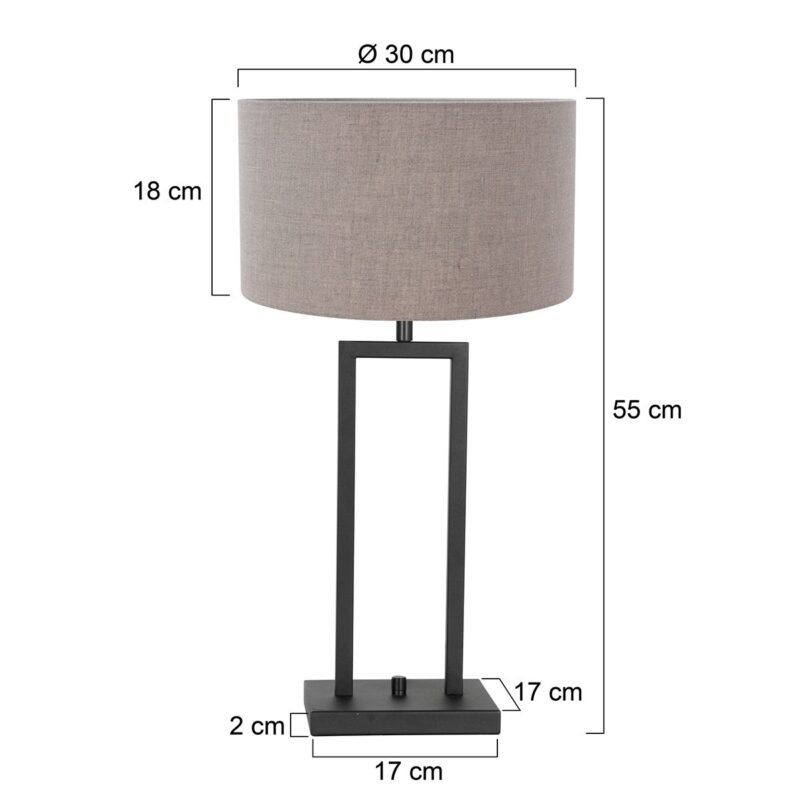Zwarte tafellamp Stang 8210ZW met draai schakelaar en grijs linnen kap - Afbeelding 6