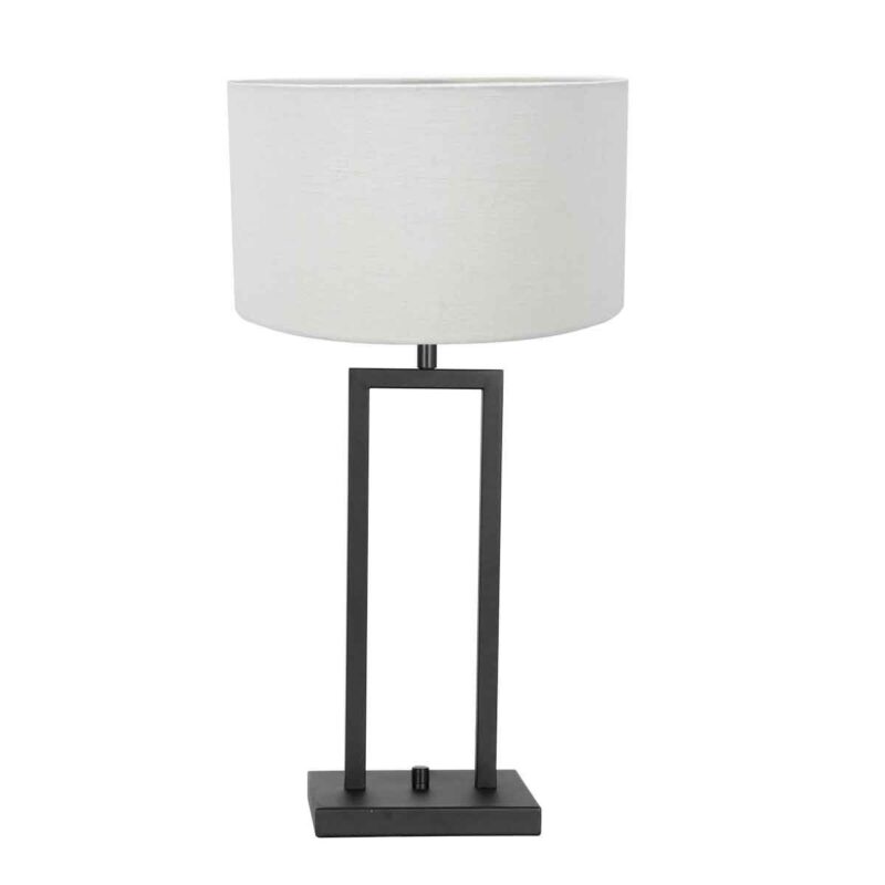 Zwarte tafellamp Stang 8211ZW met draai schakelaar en wit linnen kap - Afbeelding 2