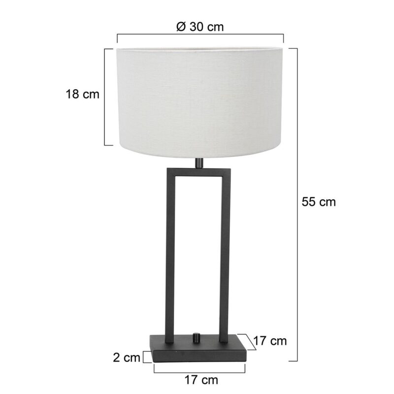 Zwarte tafellamp Stang 8211ZW met draai schakelaar en wit linnen kap - Afbeelding 6