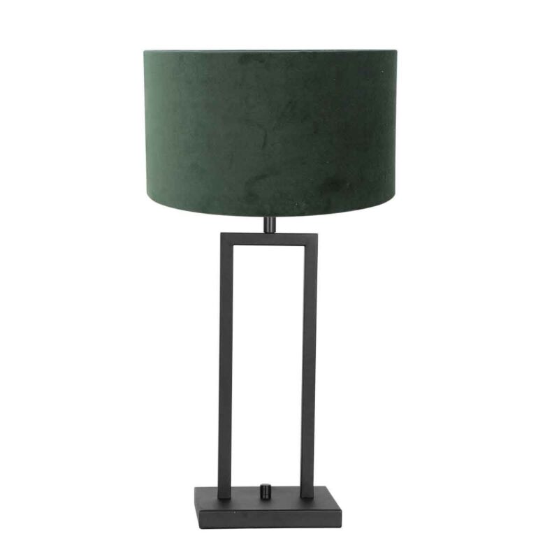 Zwarte tafellamp Stang 8212ZW met draai schakelaar en groen velours kap - Afbeelding 2