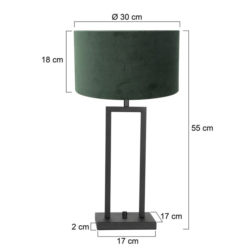 Zwarte tafellamp Stang 8212ZW met draai schakelaar en groen velours kap - Afbeelding 6