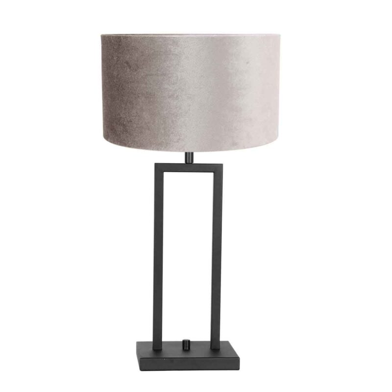 Zwarte tafellamp Stang 8213ZW met draai schakelaar en grijs velours kap - Afbeelding 2