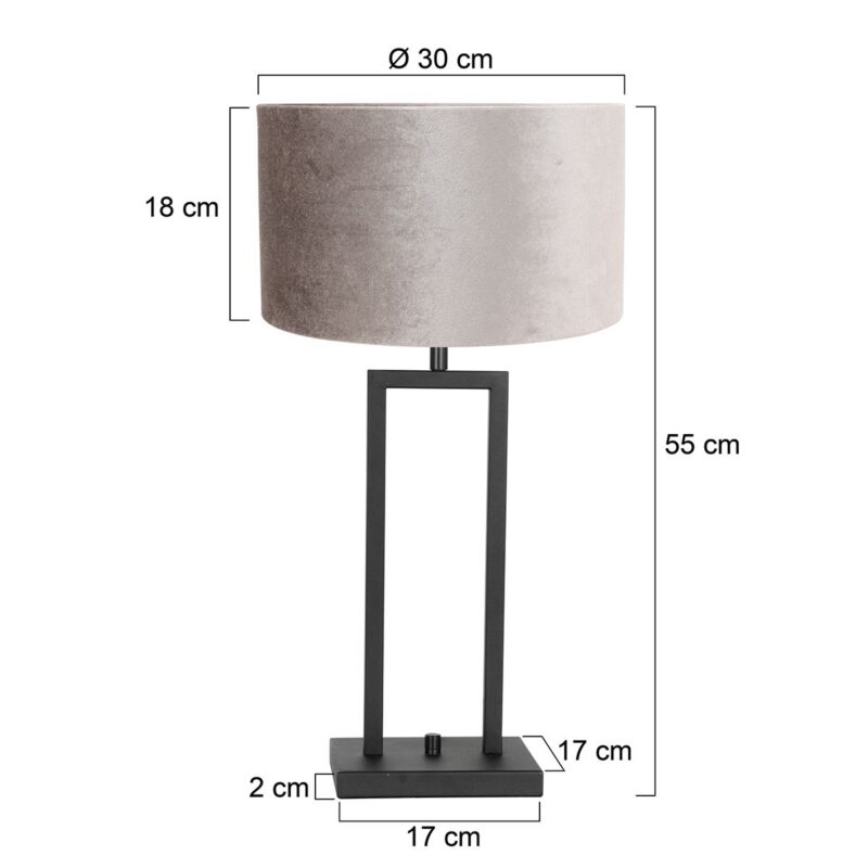 Zwarte tafellamp Stang 8213ZW met draai schakelaar en grijs velours kap - Afbeelding 6