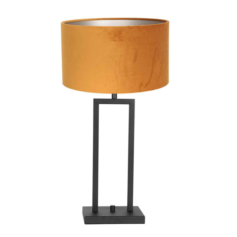 Zwarte tafellamp Stang 8214ZW met draai schakelaar en goud velours kap - Afbeelding 2